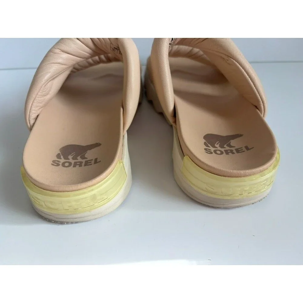 SOREL Viibe Twist Platform Slide Sandals Chalk Leather Nova Sand ~ Size 6.5 7
